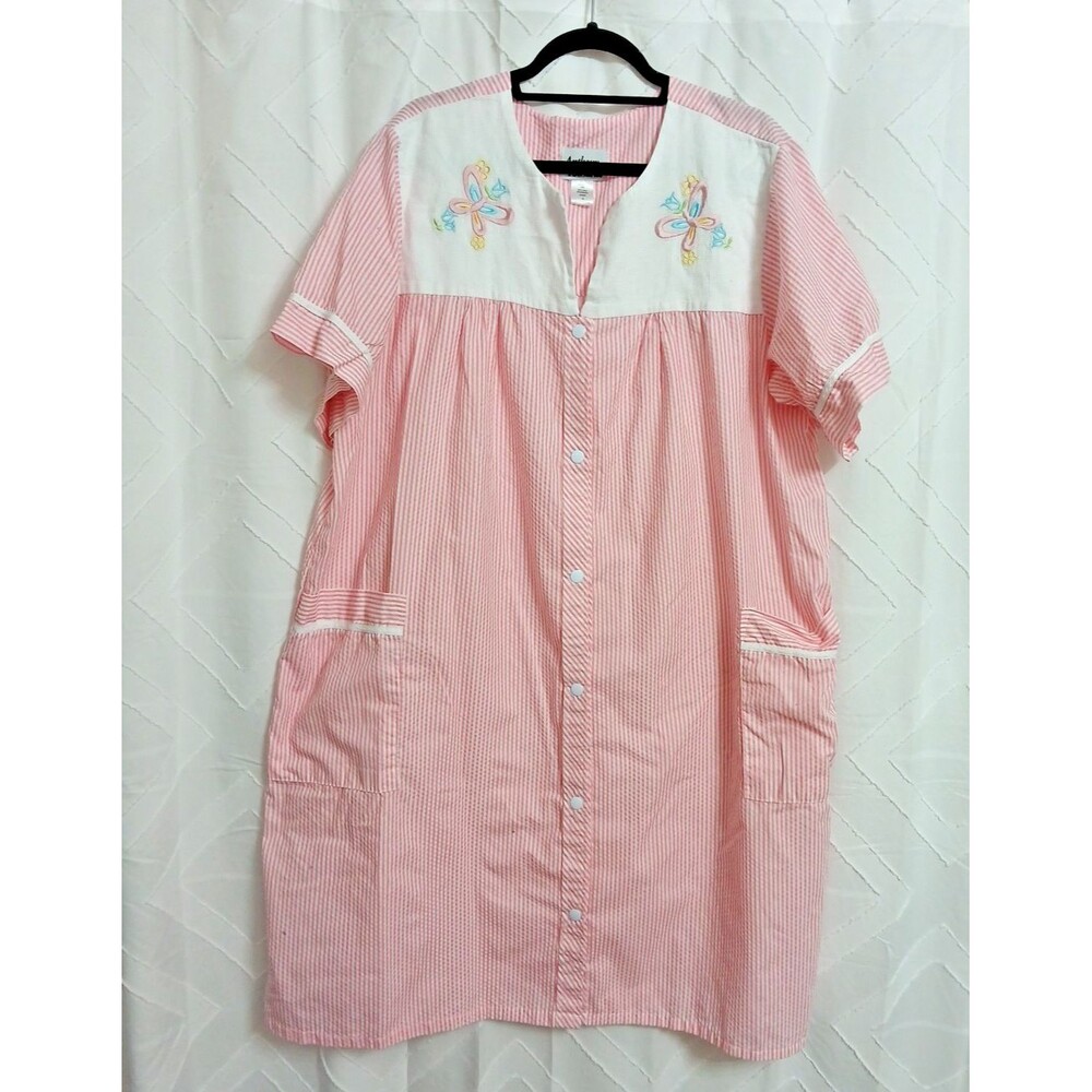 Anthony Richards Vintage Robe Duster Pink Stripe Seersucker Snaps Pockets Sz 2X